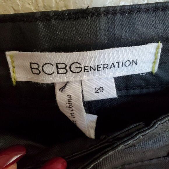 BCBG Generation Womens Pants Black 29 Jeans Skinny High Waisted Coated - Picture 3 of 9